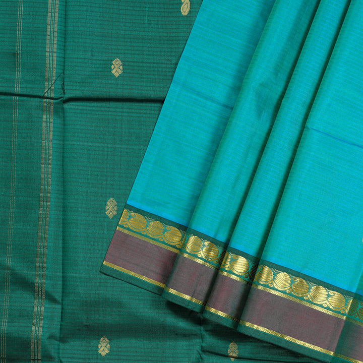 Hayagrivas Sky Blue Handloom Kanjivaram Silk Saree with Peacock Green Border KBD1751A4-5