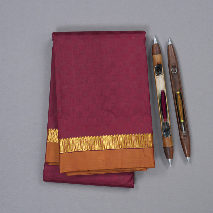 Hayagrivas Maroon Handloom Kanjivaram Silk Saree with Honey Mustard Border with KBD1751A5-3