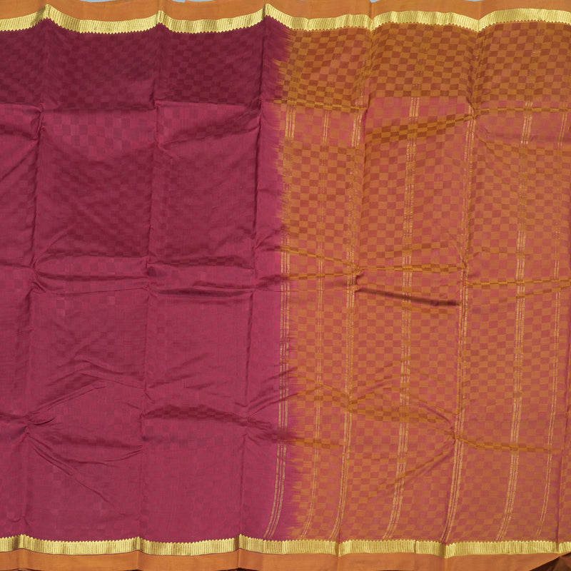 Hayagrivas Maroon Handloom Kanjivaram Silk Saree with Honey Mustard Border with KBD1751A5-3