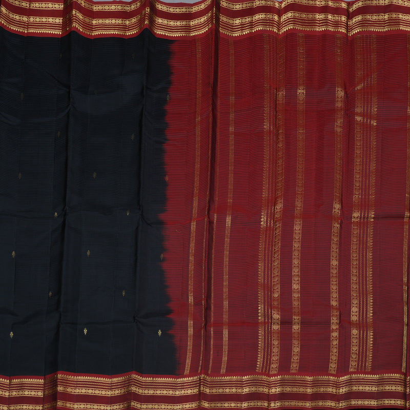 Hayagrivas Black Handloom Kanjivaram Silk Saree with Wine Maroon Border KBD1752A2-20