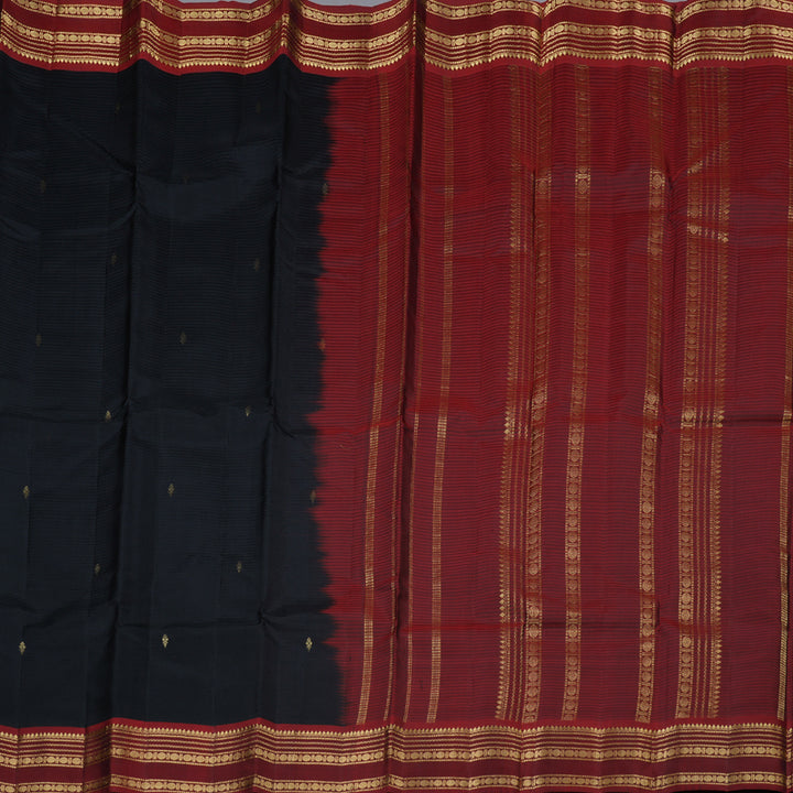 Hayagrivas Black Handloom Kanjivaram Silk Saree with Wine Maroon Border KBD1752A2-20