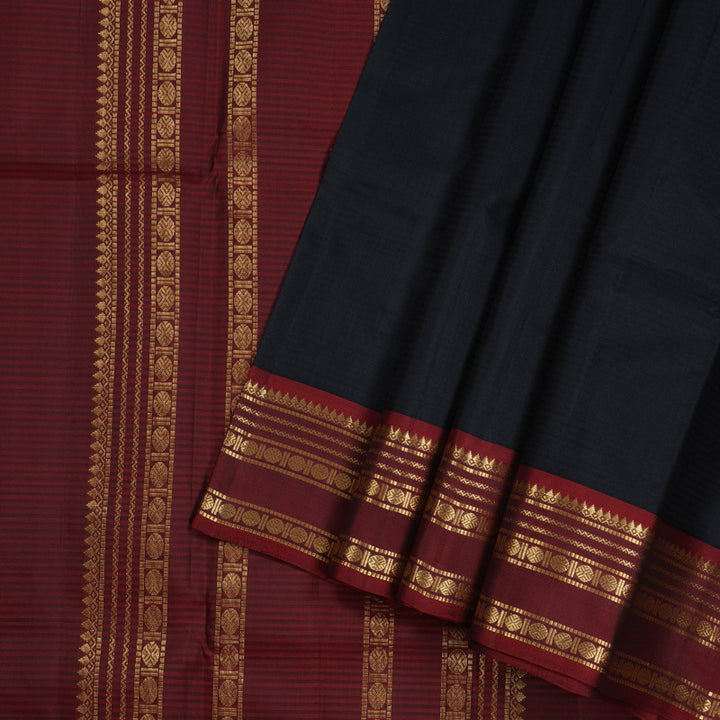 Hayagrivas Black Handloom Kanjivaram Silk Saree with Wine Maroon Border KBD1752A2-20