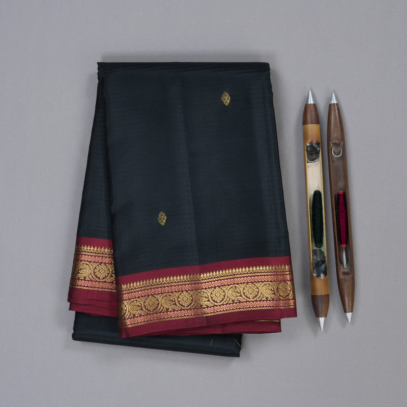 Hayagrivas Handloom Kanjivaram Silk Saree In Royal Black KBD1752A2-23