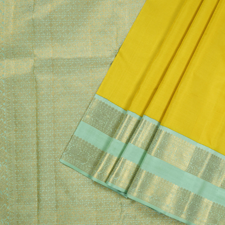 Hayagrivas Lemon Yellow Handloom Kanjivaram Silk Saree KBD1753A1-2