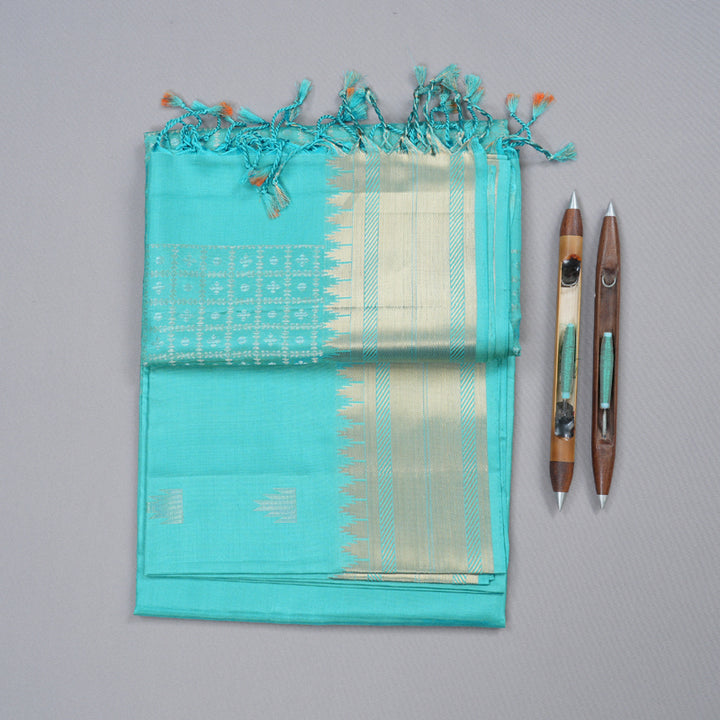 Hayagrivas Sky Blue Handloom Soft Silk Saree KBD1756A11-1