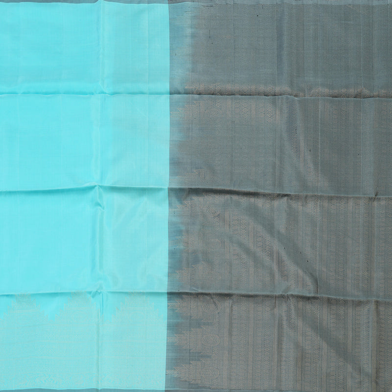 Hayagrivas handloom kanjivaram soft silk saree in Sky blue with dark grey Borderless KBD1756A22-1