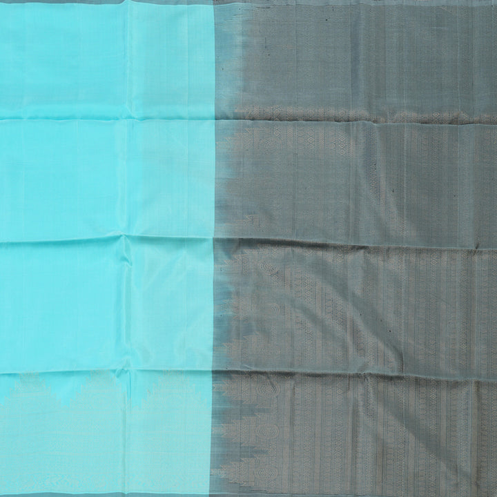 Hayagrivas handloom kanjivaram soft silk saree in Sky blue with dark grey Borderless KBD1756A22-1