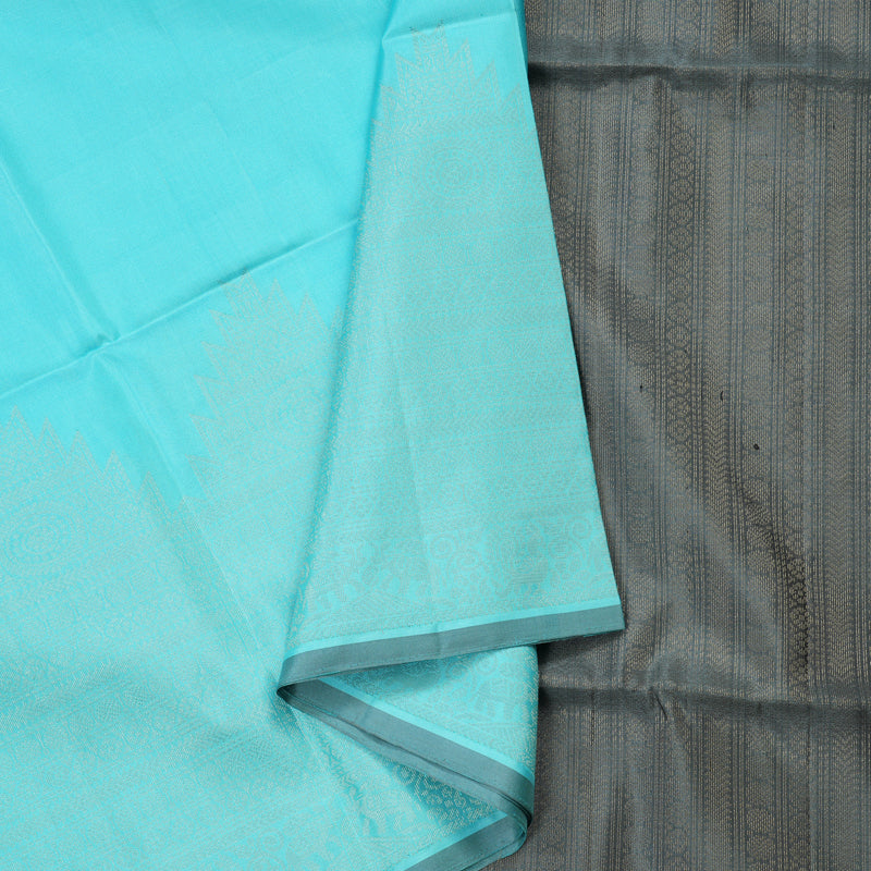 Hayagrivas handloom kanjivaram soft silk saree in Sky blue with dark grey Borderless KBD1756A22-1