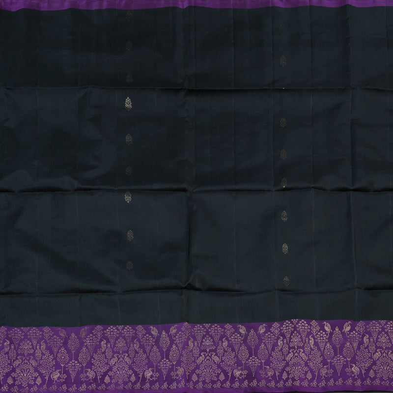 Hayagrivas Captivating Black Handloom Soft Silk Saree with Purple Border KBD1756A24-2