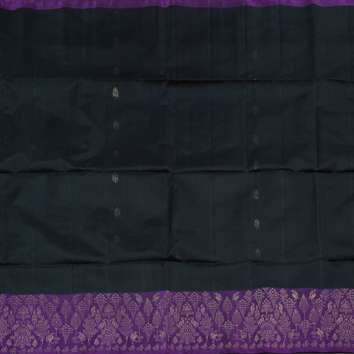 Hayagrivas Captivating Black Handloom Soft Silk Saree with Purple Border KBD1756A24-2