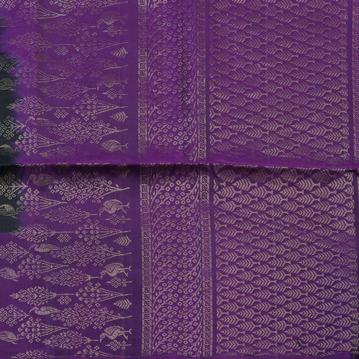 Hayagrivas Captivating Black Handloom Soft Silk Saree with Purple Border KBD1756A24-2