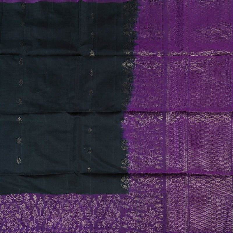 Hayagrivas Captivating Black Handloom Soft Silk Saree with Purple Border KBD1756A24-2