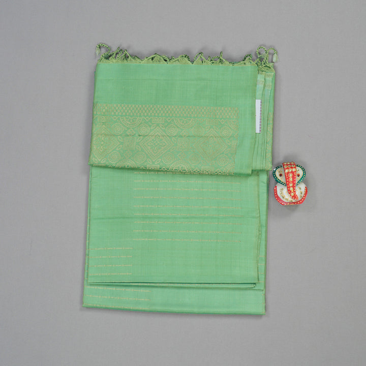 Hayagrivas Handloom Kanjivaram soft silk saree in Pastel green Borderless  KBD1756A9-2