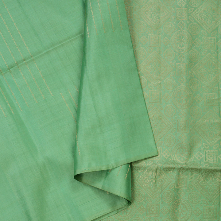 Hayagrivas Handloom Kanjivaram soft silk saree in Pastel green Borderless  KBD1756A9-2