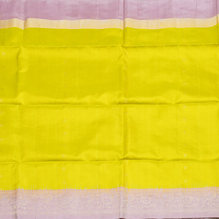Hayagrivas Lemon Yellow Handloom Soft Silk Saree with Lavender Border KBD1757A8-2