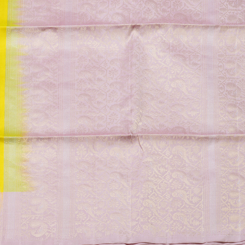Hayagrivas Lemon Yellow Handloom Soft Silk Saree with Lavender Border KBD1757A8-2