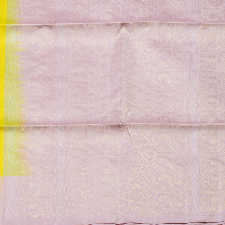 Hayagrivas Lemon Yellow Handloom Soft Silk Saree with Lavender Border KBD1757A8-2