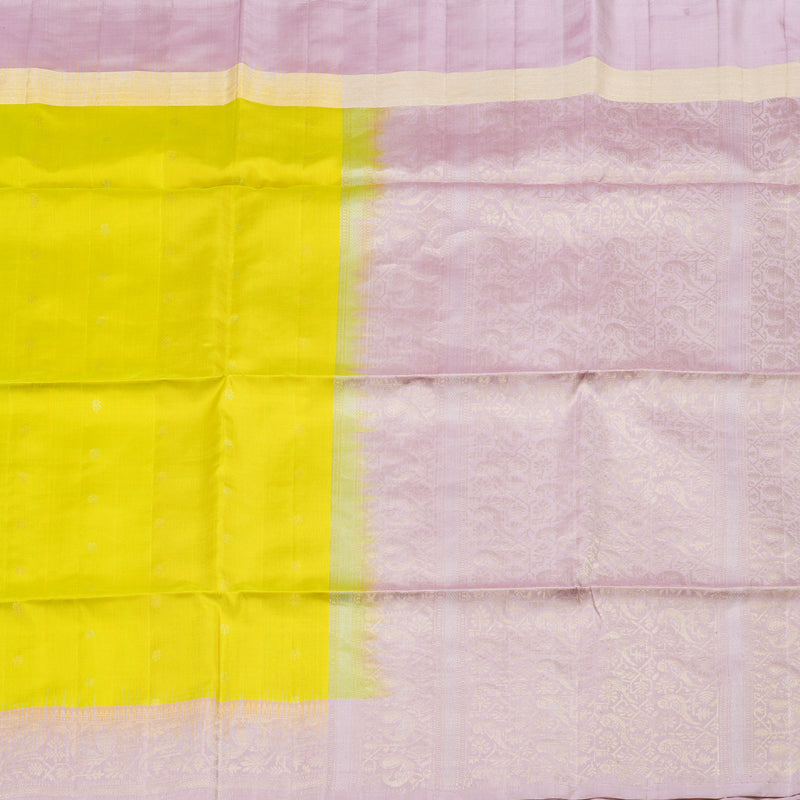 Hayagrivas Lemon Yellow Handloom Soft Silk Saree with Lavender Border KBD1757A8-2