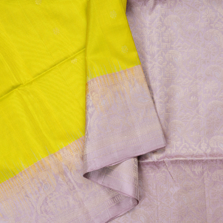 Hayagrivas Lemon Yellow Handloom Soft Silk Saree with Lavender Border KBD1757A8-2