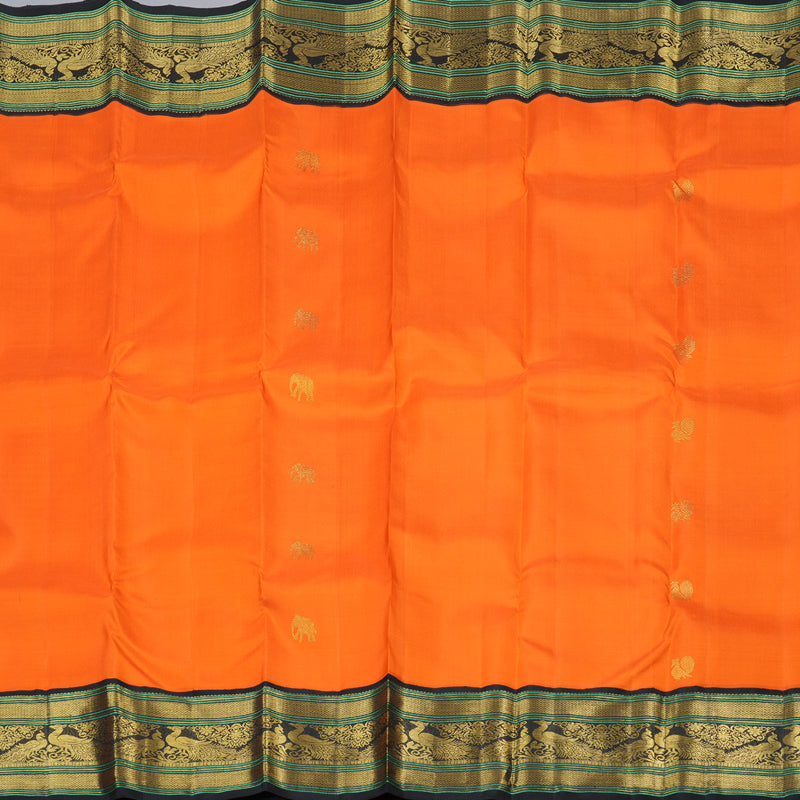 Hayagrivas Bright Orange Handloom Kanjivaram Silk Saree with Black Border KBD1762A6-1