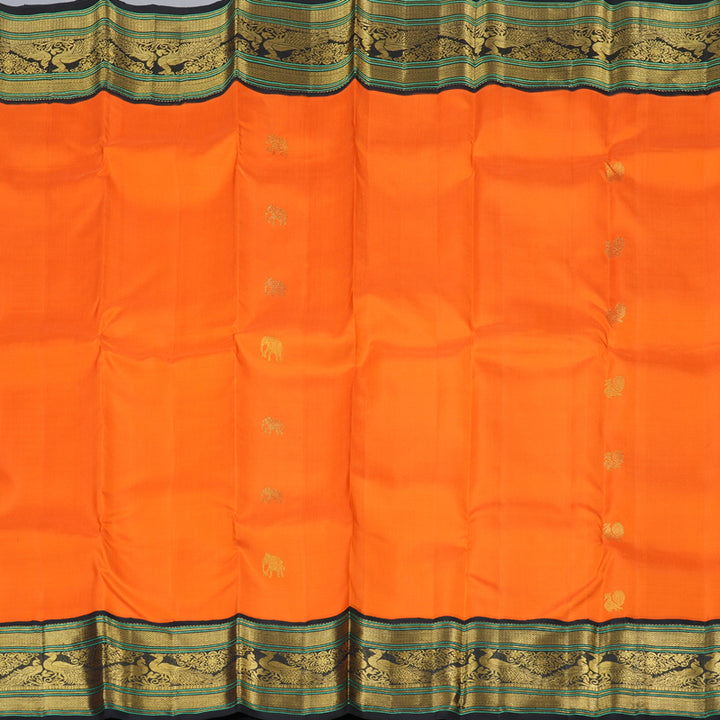 Hayagrivas Bright Orange Handloom Kanjivaram Silk Saree with Black Border KBD1762A6-1