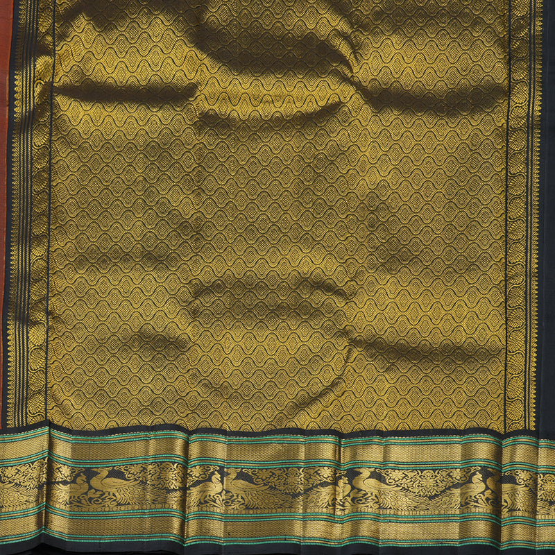 Hayagrivas Bright Orange Handloom Kanjivaram Silk Saree with Black Border KBD1762A6-1