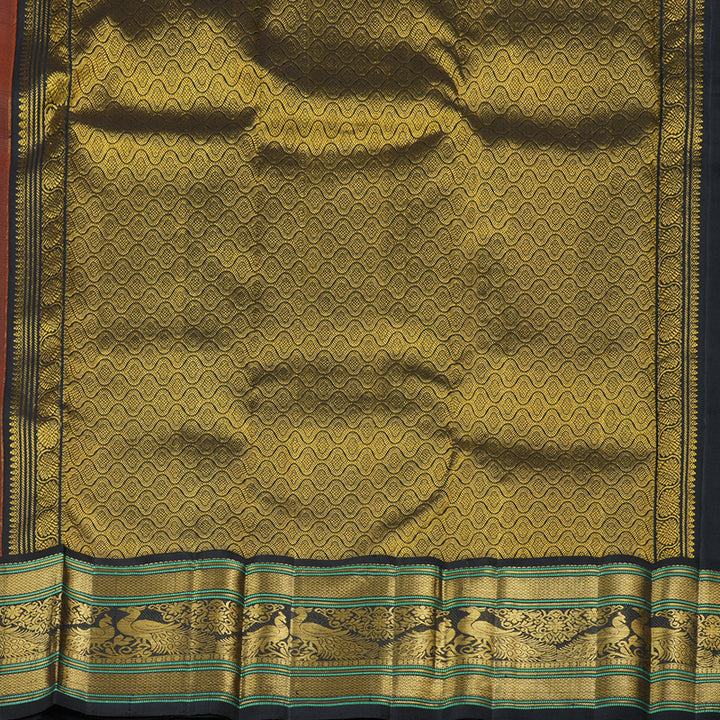 Hayagrivas Bright Orange Handloom Kanjivaram Silk Saree with Black Border KBD1762A6-1