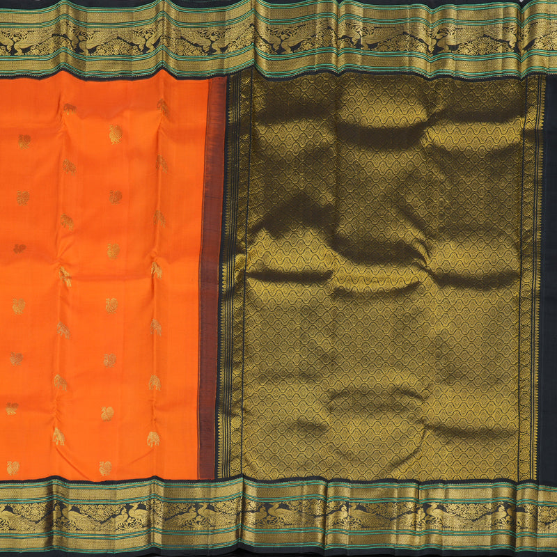 Hayagrivas Bright Orange Handloom Kanjivaram Silk Saree with Black Border KBD1762A6-1