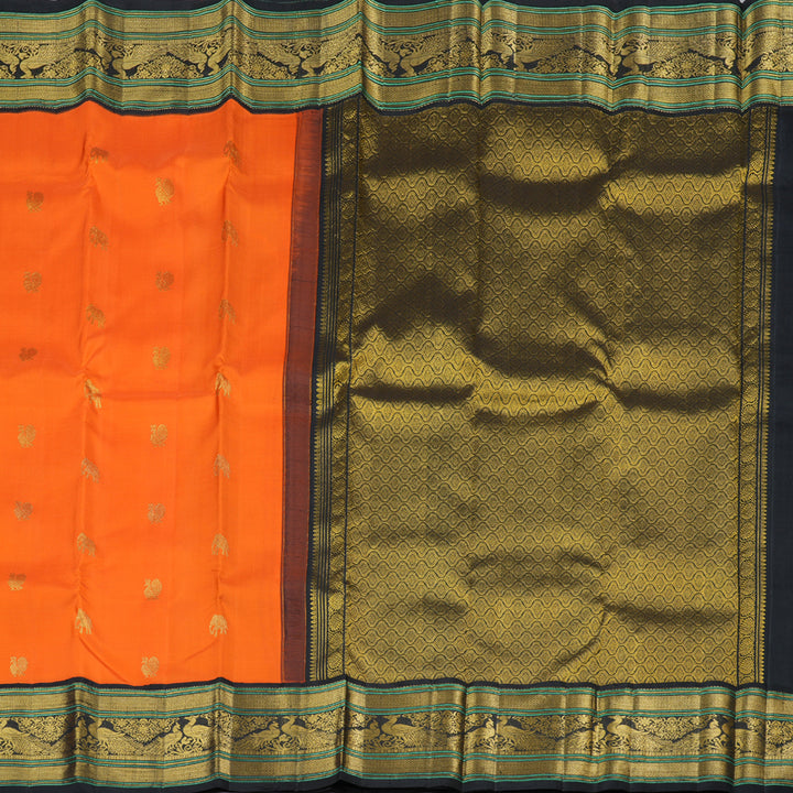 Hayagrivas Bright Orange Handloom Kanjivaram Silk Saree with Black Border KBD1762A6-1