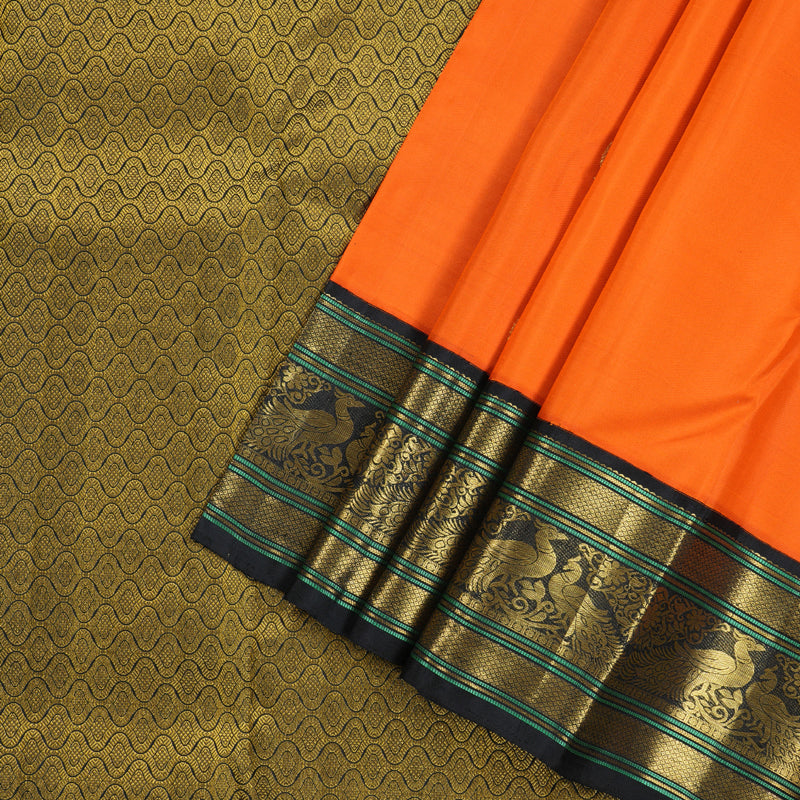 Hayagrivas Bright Orange Handloom Kanjivaram Silk Saree with Black Border KBD1762A6-1