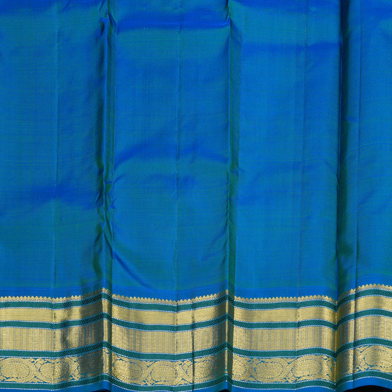 Hayagrivas White Handloom Kanjivaram Silk Saree with Peacock Blue Border KBD1762A6-2