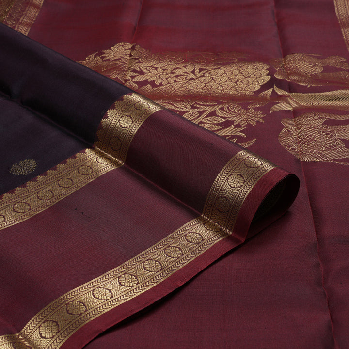 Hayagrivas Plum Purple Handloom Kanjivaram Silk Saree with Wine Maroon Border KBD1763A2-5