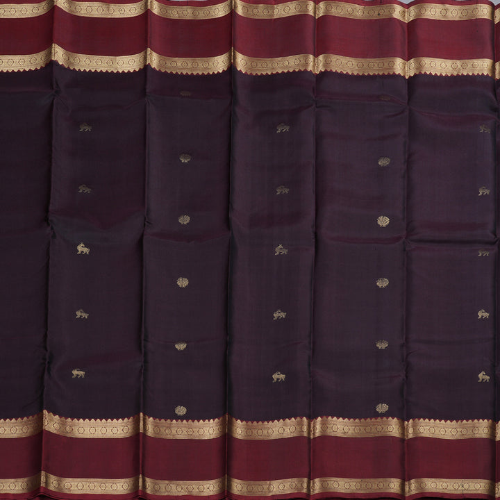 Hayagrivas Plum Purple Handloom Kanjivaram Silk Saree with Wine Maroon Border KBD1763A2-5