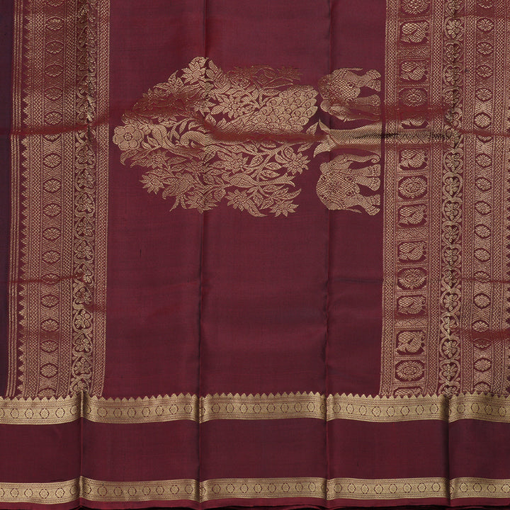 Hayagrivas Plum Purple Handloom Kanjivaram Silk Saree with Wine Maroon Border KBD1763A2-5