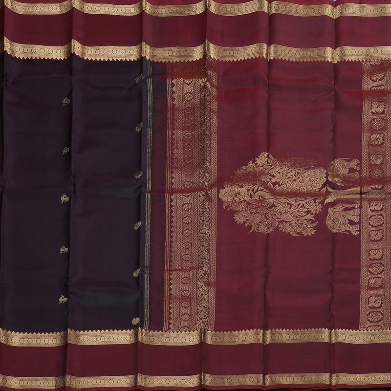 Hayagrivas Plum Purple Handloom Kanjivaram Silk Saree with Wine Maroon Border KBD1763A2-5