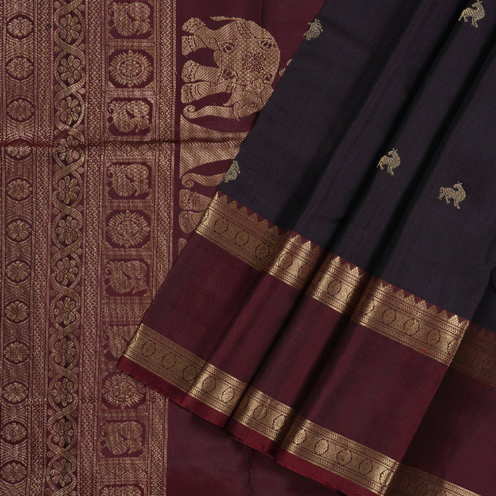 Hayagrivas Plum Purple Handloom Kanjivaram Silk Saree with Wine Maroon Border KBD1763A2-5