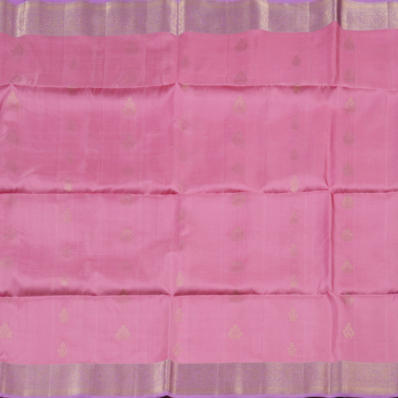 Hayagrivas Peach Pink Handloom Soft Silk Saree with Lavender Border KBD1767A10-16