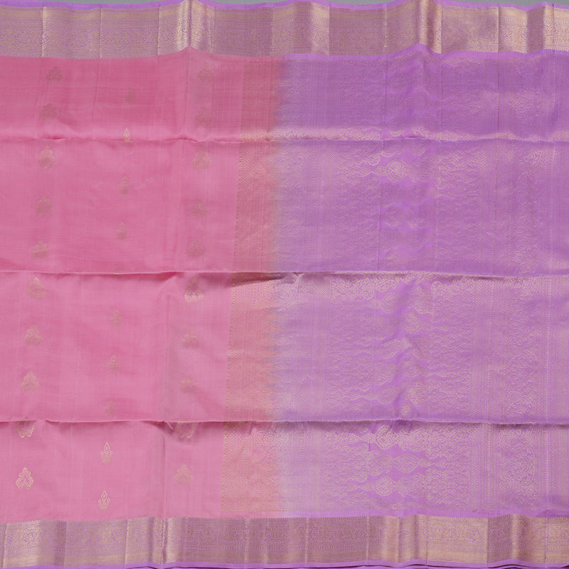 Hayagrivas Peach Pink Handloom Soft Silk Saree with Lavender Border KBD1767A10-16