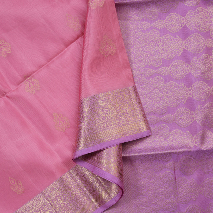 Hayagrivas Peach Pink Handloom Soft Silk Saree with Lavender Border KBD1767A10-16