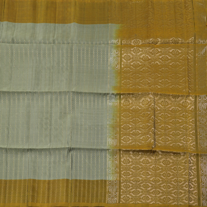 Hayagrivas Ash Grey Handloom Soft Silk Saree with Honey Mustard Border KBD1767A11-13