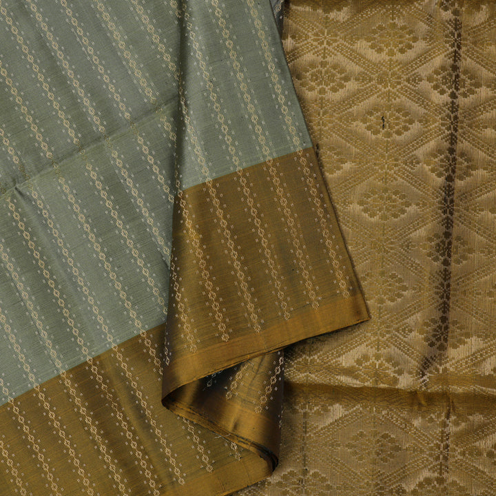 Hayagrivas Ash Grey Handloom Soft Silk Saree with Honey Mustard Border KBD1767A11-13