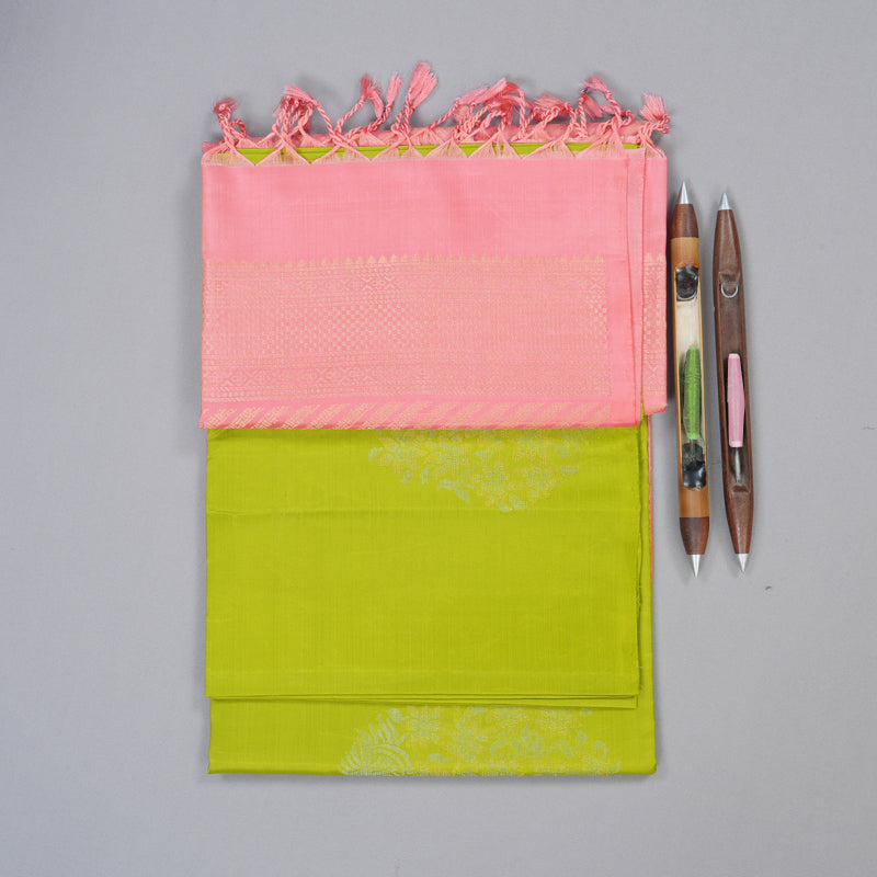 Hayagrivas Handloom Soft Silk Saree in Effervescent Lime Green KBD1767A11-8