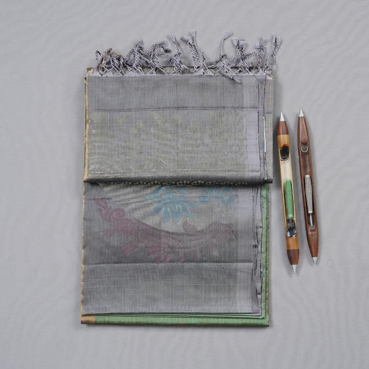 Hayagrivas Elachi Green Handloom Soft Silk Saree with Dark Grey Border KBD1767A12-3