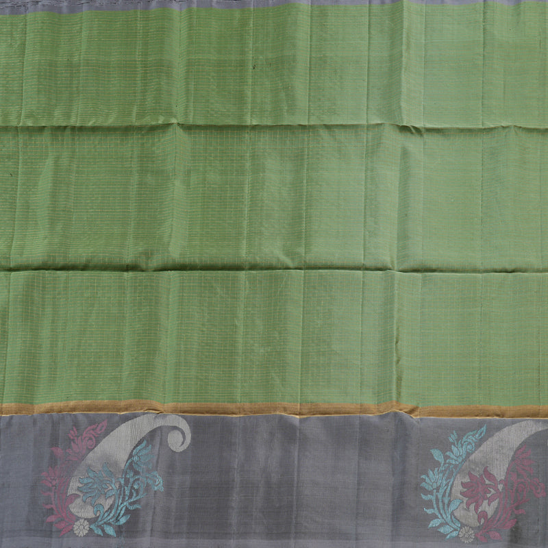 Hayagrivas Elachi Green Handloom Soft Silk Saree with Dark Grey Border KBD1767A12-3