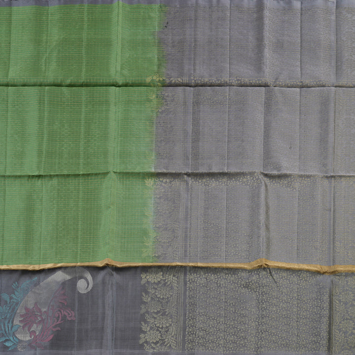 Hayagrivas Elachi Green Handloom Soft Silk Saree with Dark Grey Border KBD1767A12-3