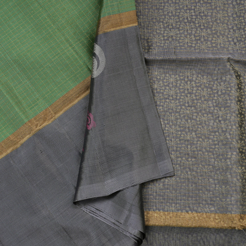 Hayagrivas Elachi Green Handloom Soft Silk Saree with Dark Grey Border KBD1767A12-3