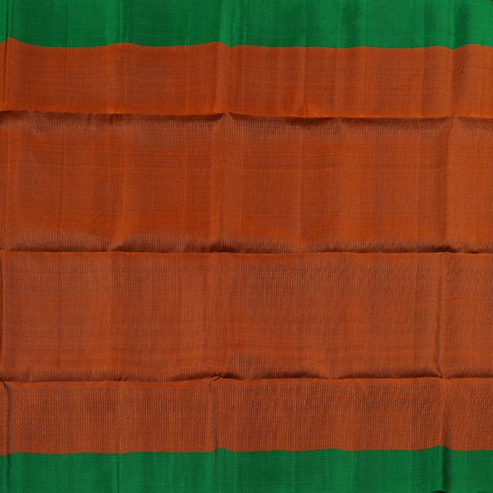 Hayagrivas Burnt Orange Handloom Soft Silk Saree with Dark Green Border KBD1767A5-3
