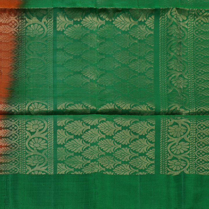 Hayagrivas Burnt Orange Handloom Soft Silk Saree with Dark Green Border KBD1767A5-3