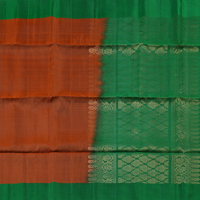 Hayagrivas Burnt Orange Handloom Soft Silk Saree with Dark Green Border KBD1767A5-3