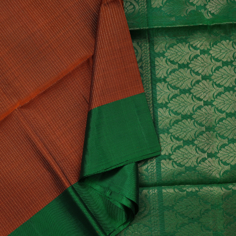 Hayagrivas Burnt Orange Handloom Soft Silk Saree with Dark Green Border KBD1767A5-3